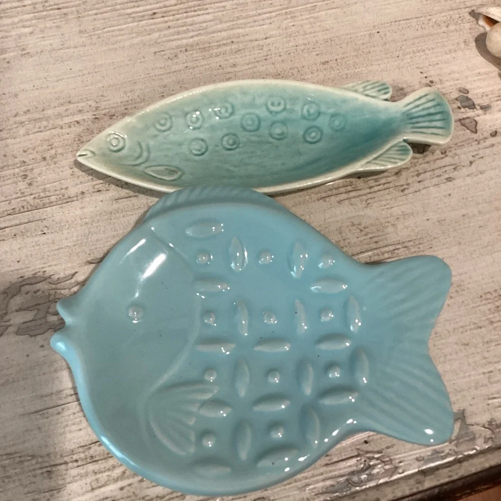 Ceramic Fish-Shaped trinket or Dish Set - Blue and Green
